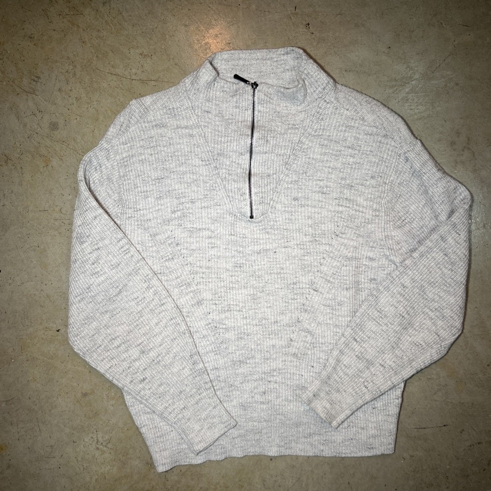 RD Style Grey Sweater Womens XL High Neck Quarter Zip Knit Pullover Cozy Cabin